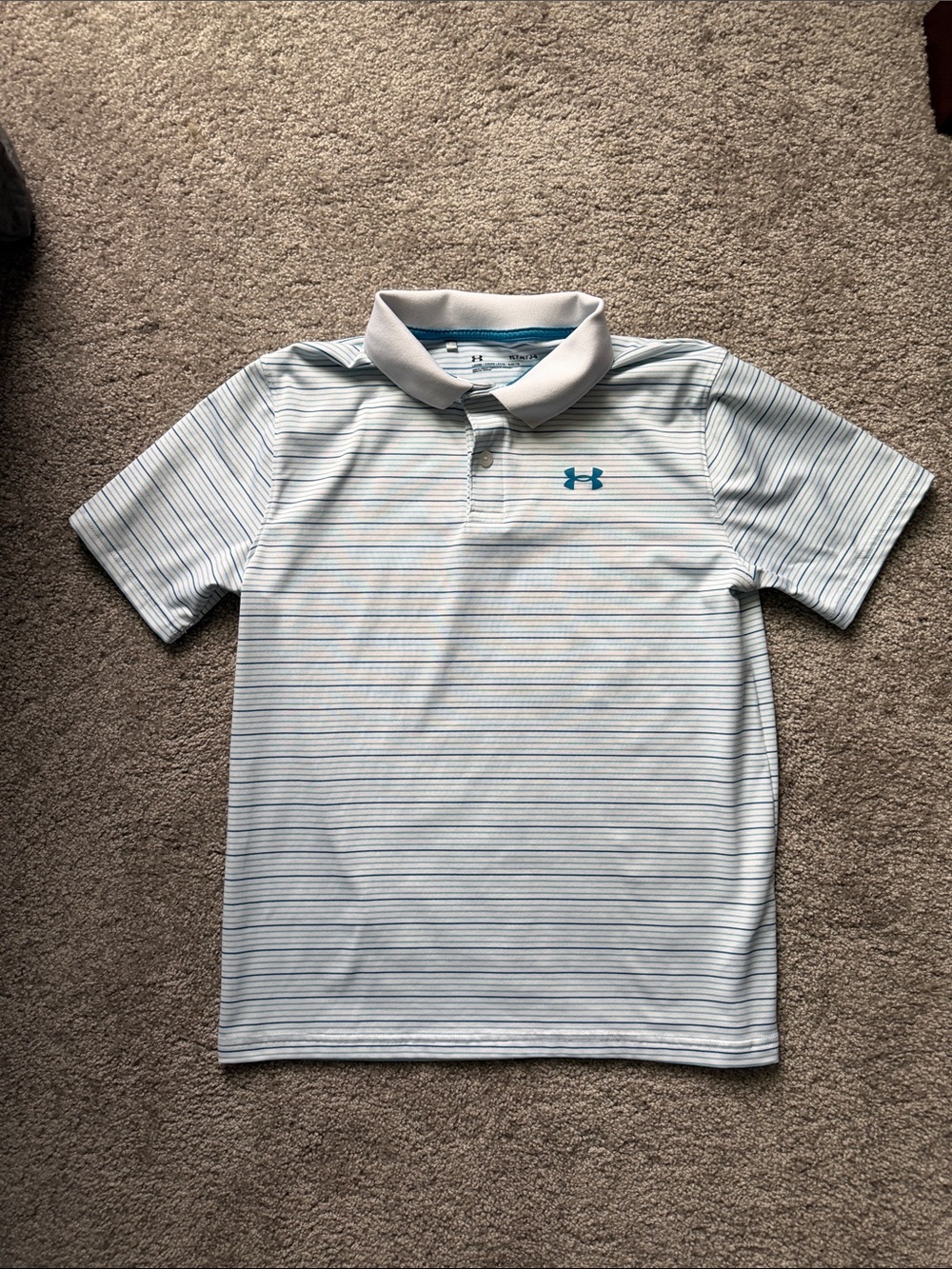 Under Armour Boys White & Light Blue Striped Performance Polo